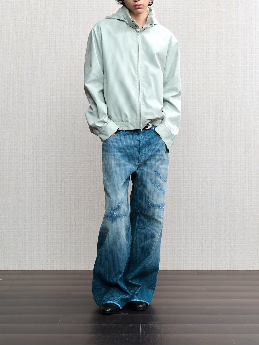 JCAESAR  Dusky‑green striped hooded jacket