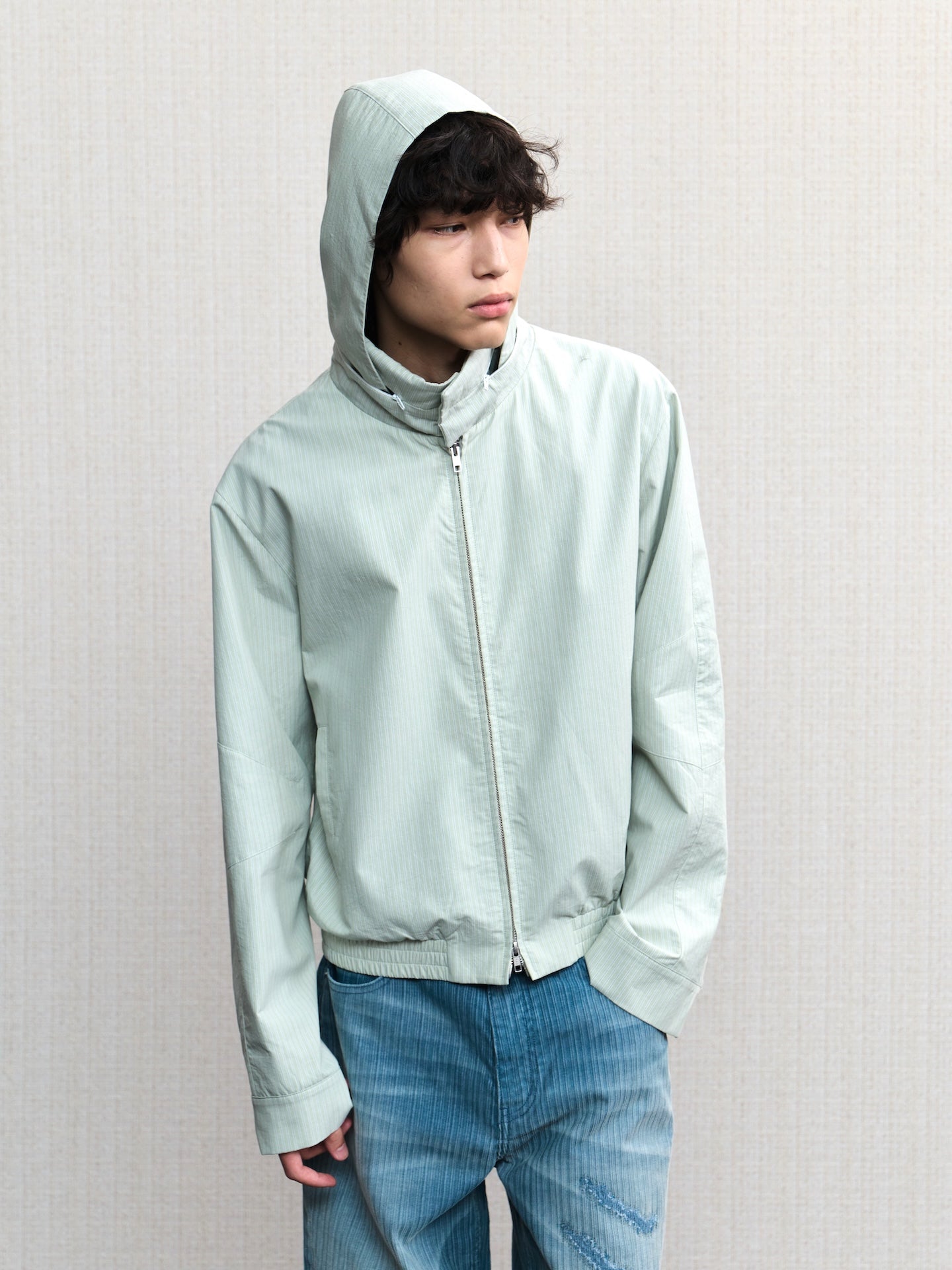 JCAESAR  Dusky‑green striped hooded jacket