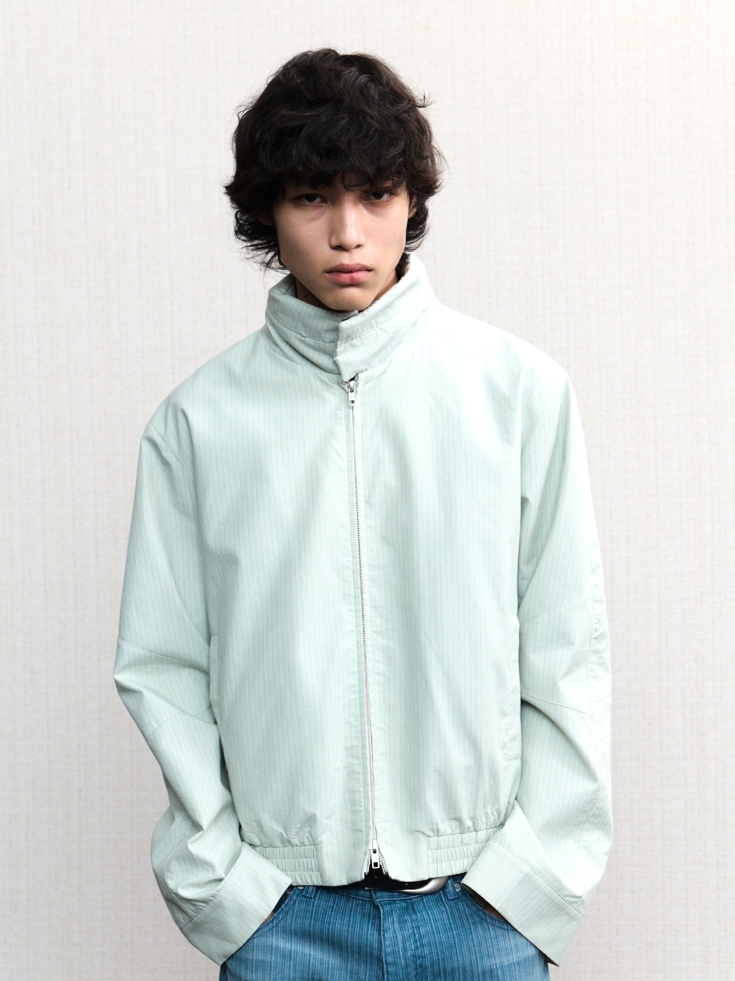 JCAESAR  Dusky‑green striped hooded jacket