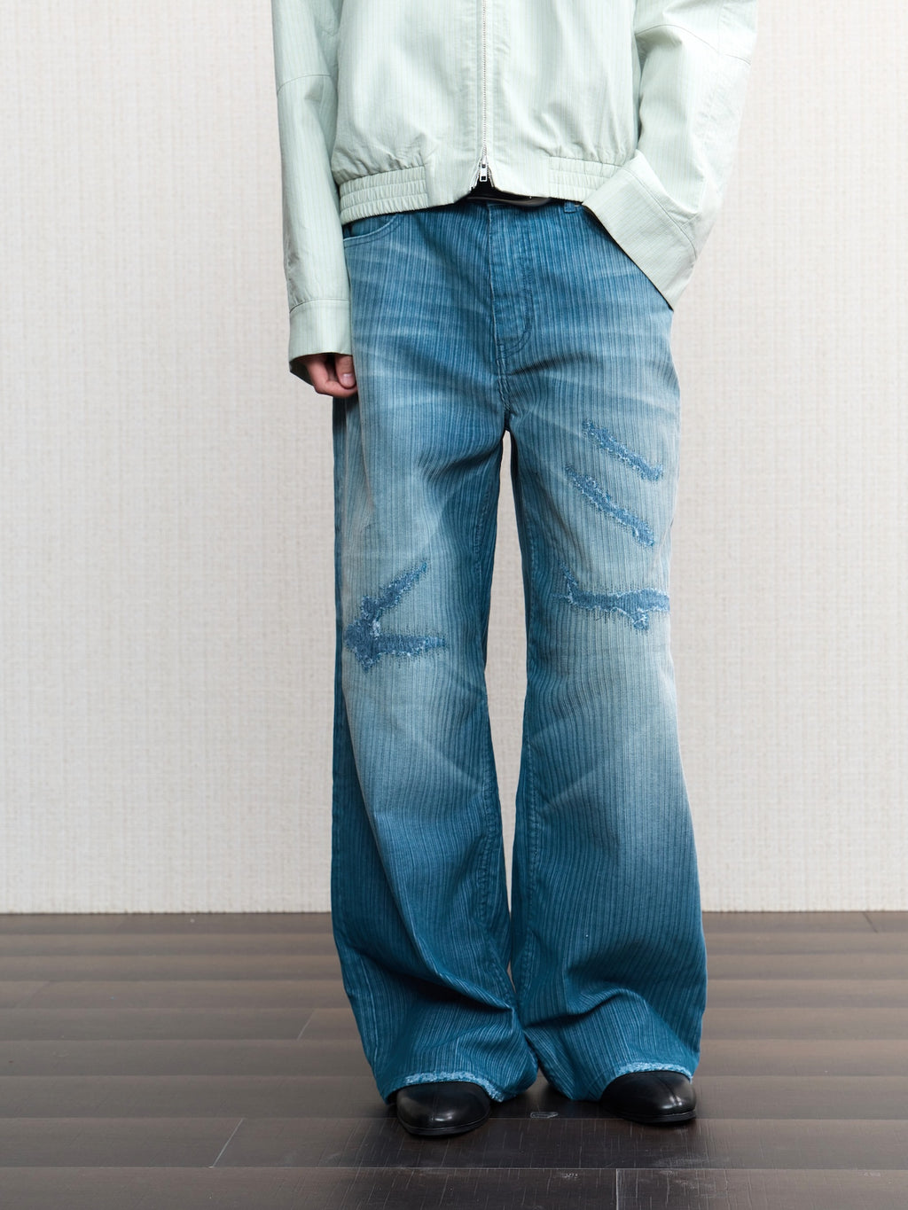 JCAESAR Washed distressed striped denim jeans