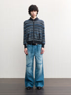 JCAESAR Washed distressed striped denim jeans