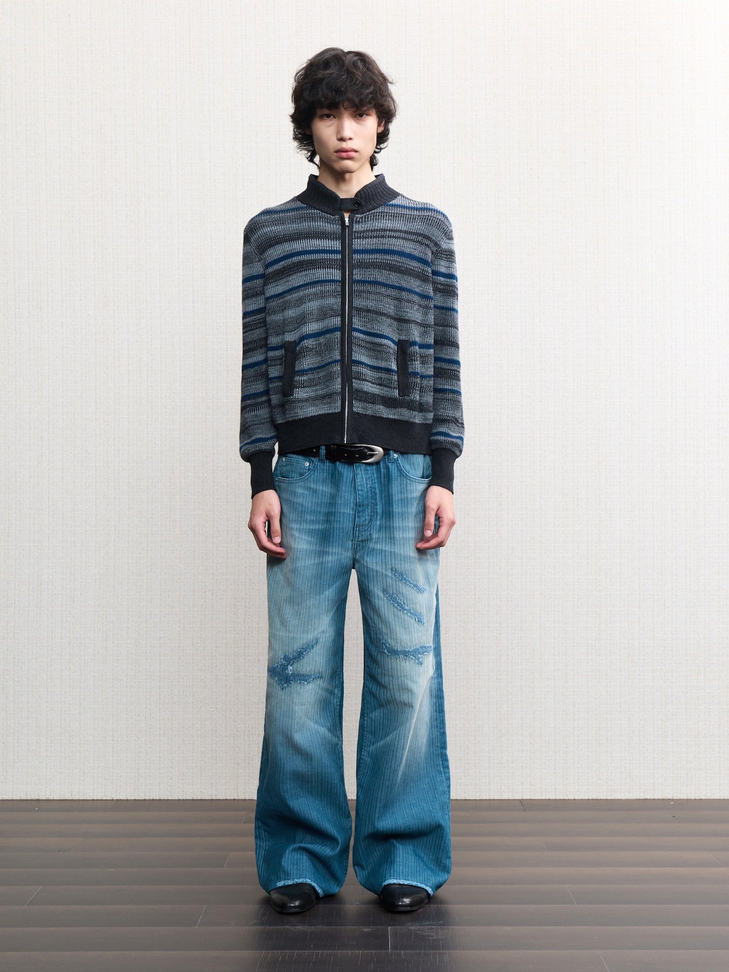 JCAESAR Washed distressed striped denim jeans