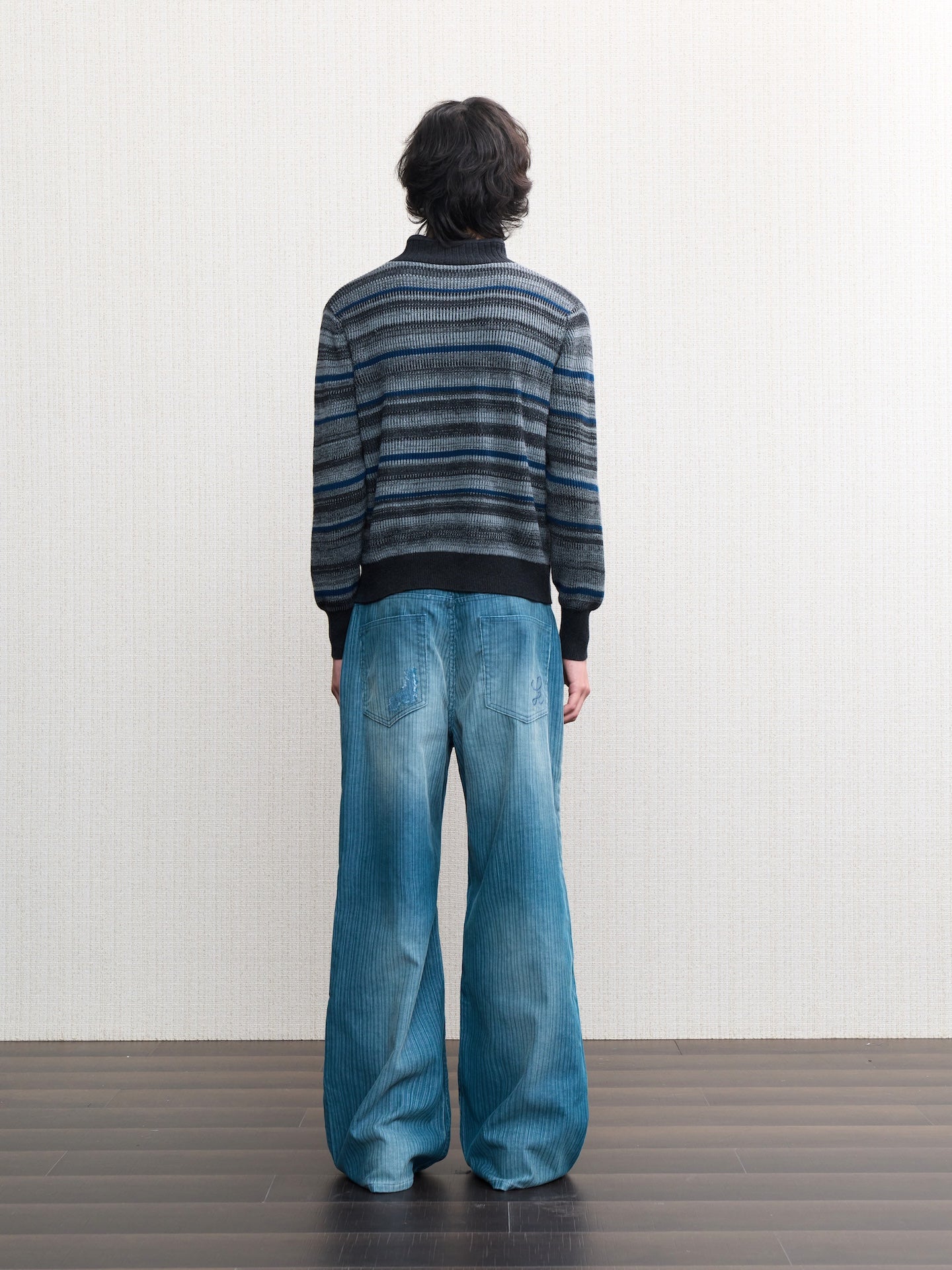 JCAESAR Washed distressed striped denim jeans