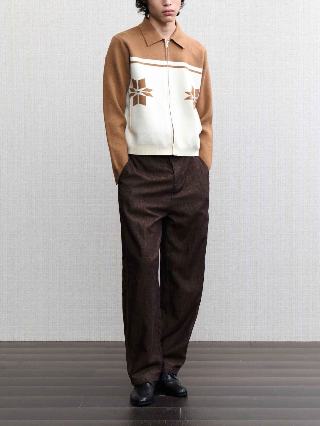 JCAESAR Ribbed‑panel palm trousers