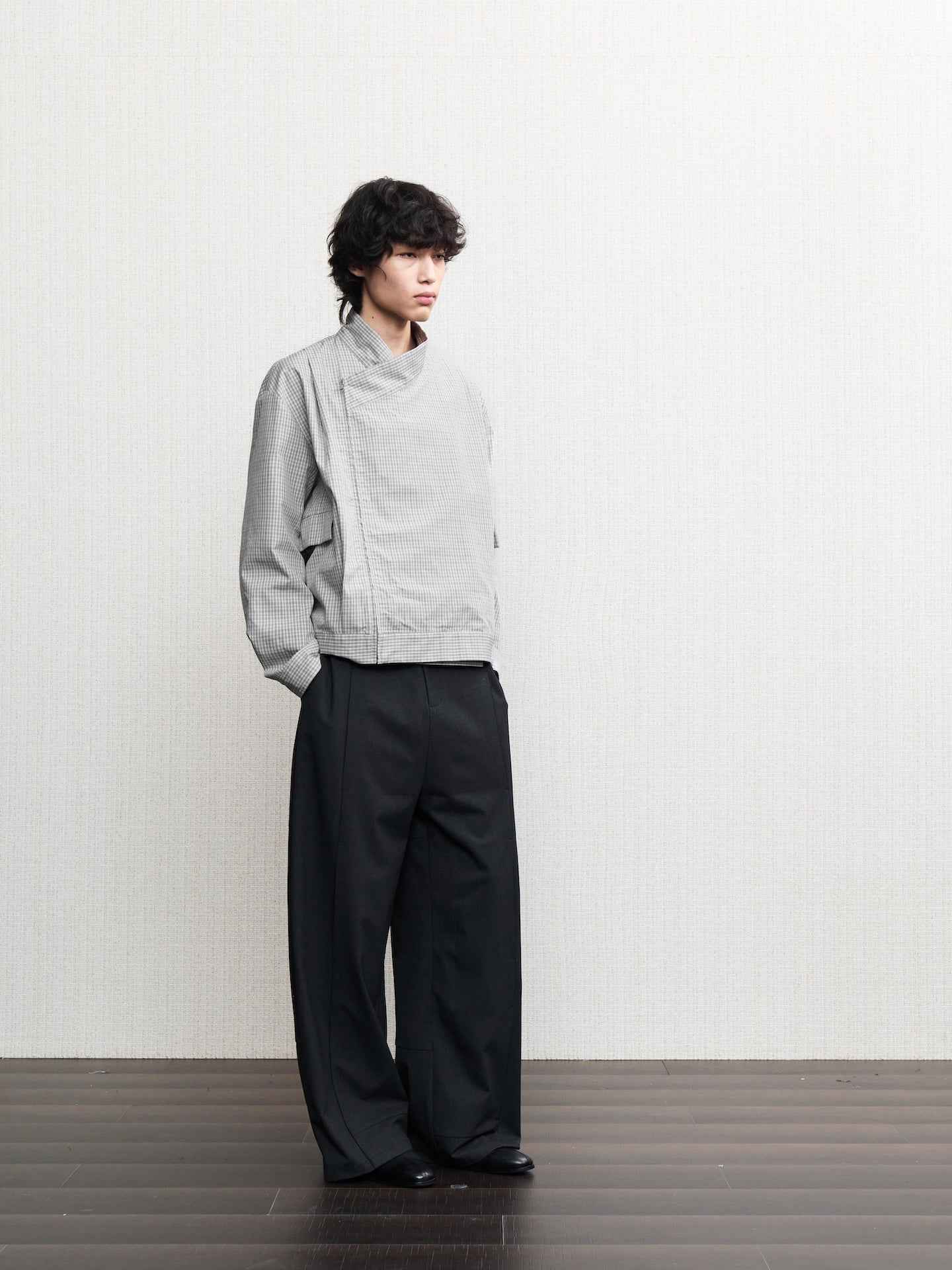 JCAESAR Cross‑collar mesh pleated jacket