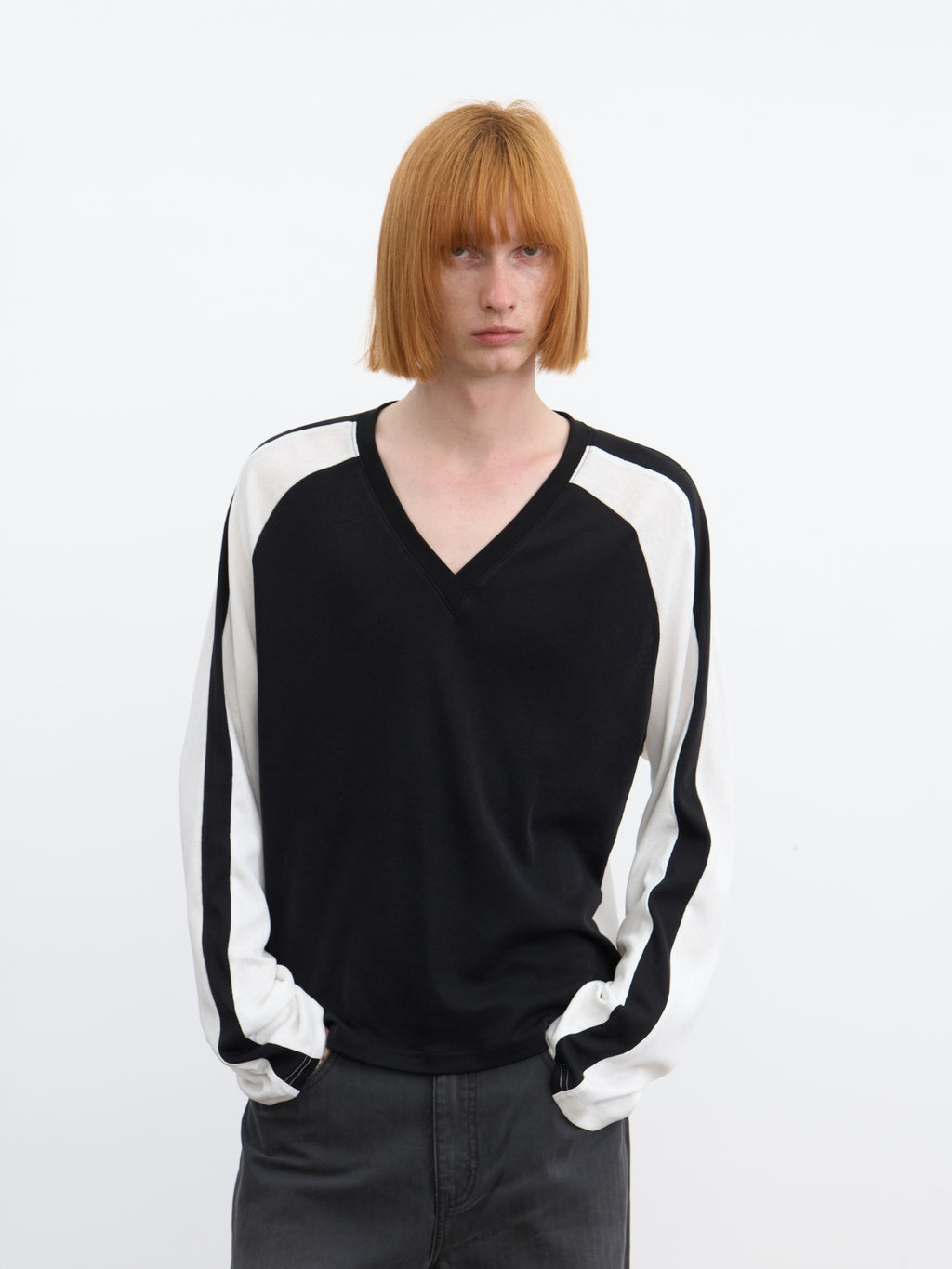 JCAESAR Contrast‑color raglan hockey long‑sleeve shirt