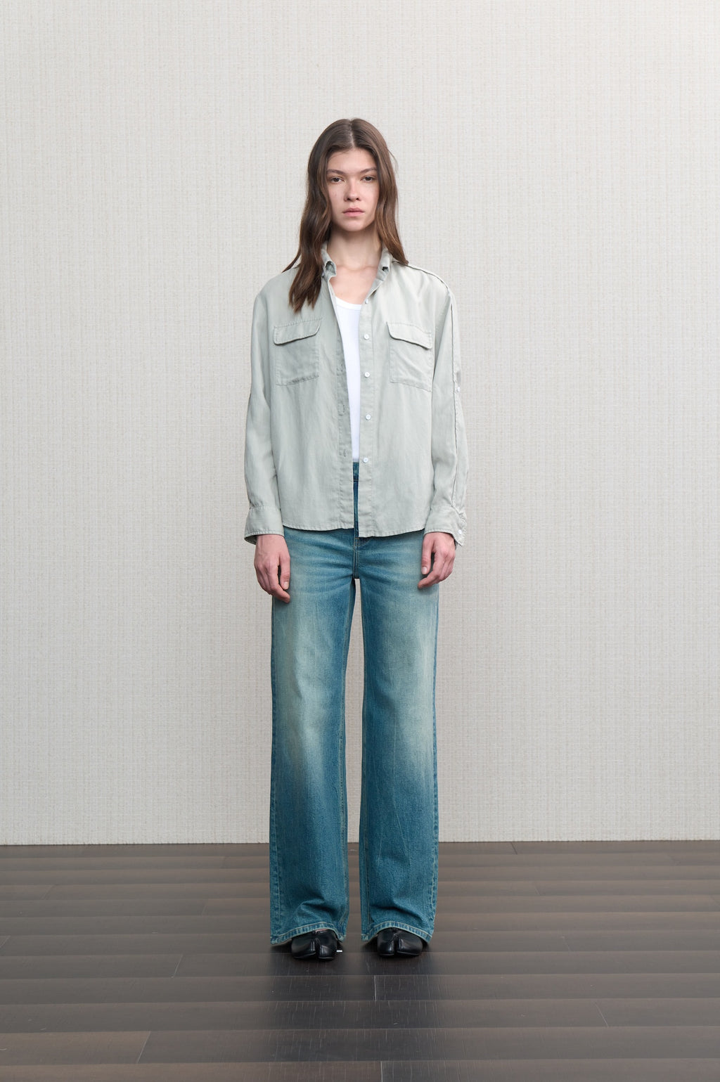 JCAESAR WOMEN Hunting‑style faded linen adjustable shirt