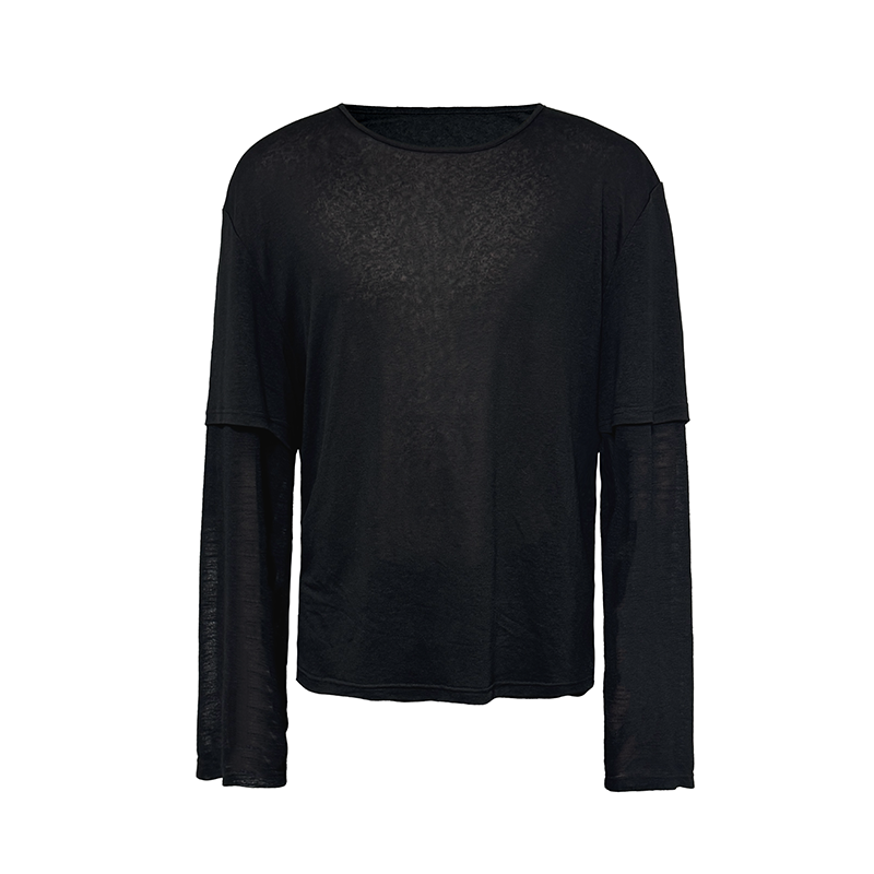 JCAESAR Two‑Layer Effect Slub‑Texture Long‑Sleeve Top