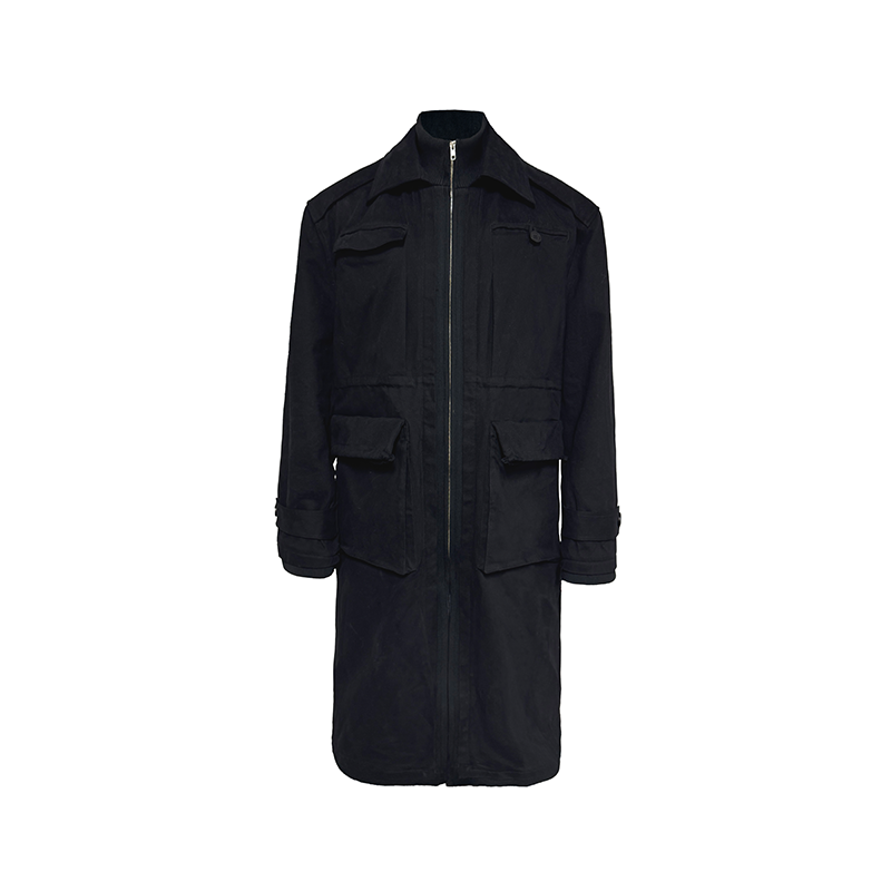 JCAESAR Multi‑Pocket Trench Coat with Ribbed Panels