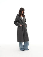 JCAESAR WOMEN Hooded Double‑Breasted Herringbone Trench Coat - jcaesarclo