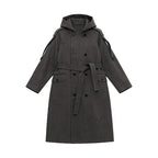 JCAESAR WOMEN Hooded Double‑Breasted Herringbone Trench Coat - jcaesarclo