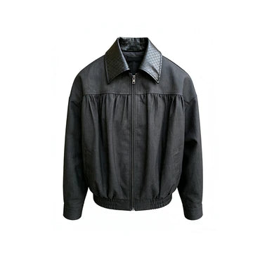 JCAESAR WOMEN Pleated Jacket with Woven Leather Collar