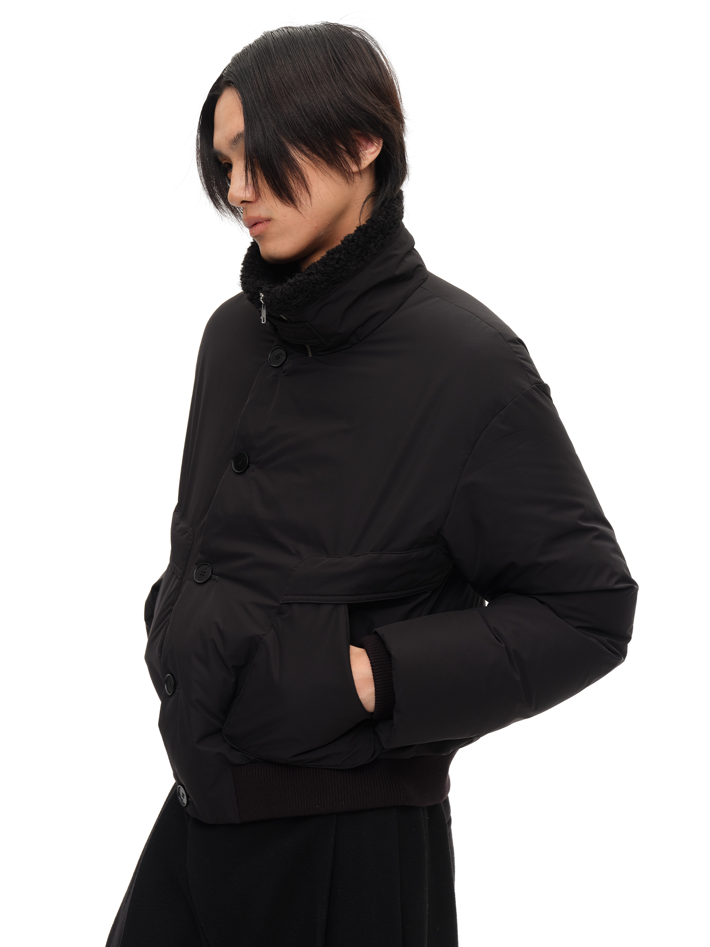 JCAESAR Fur‑Collar Buttoned Down Jacket with Pockets