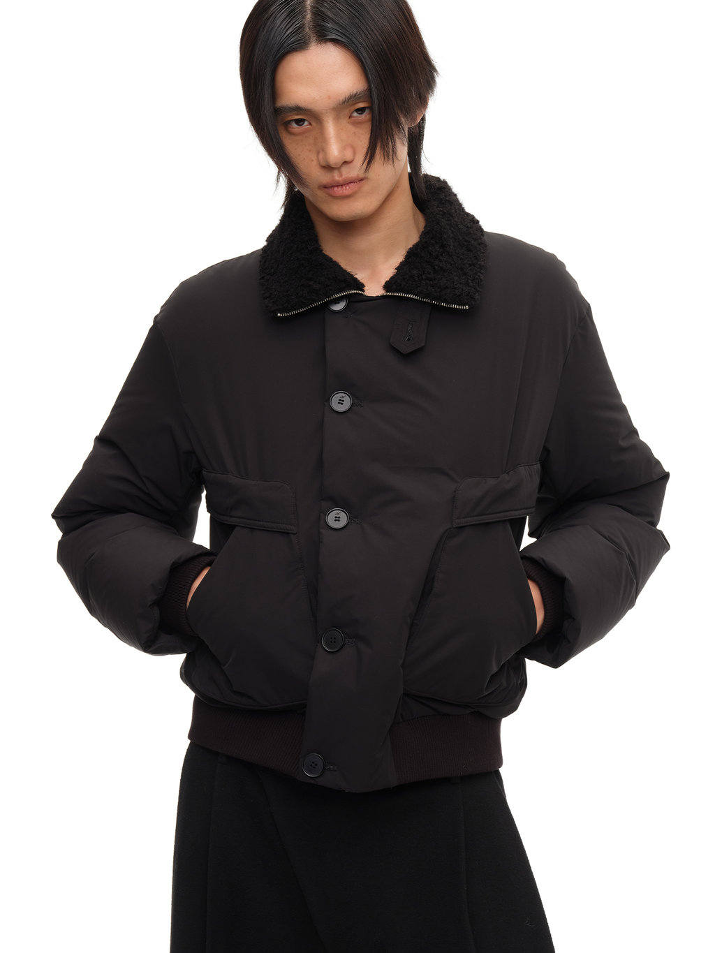 JCAESAR Fur‑Collar Buttoned Down Jacket with Pockets