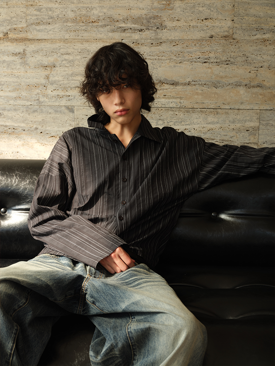 JCAESAR Striped Off-The-Shoulder Shirt