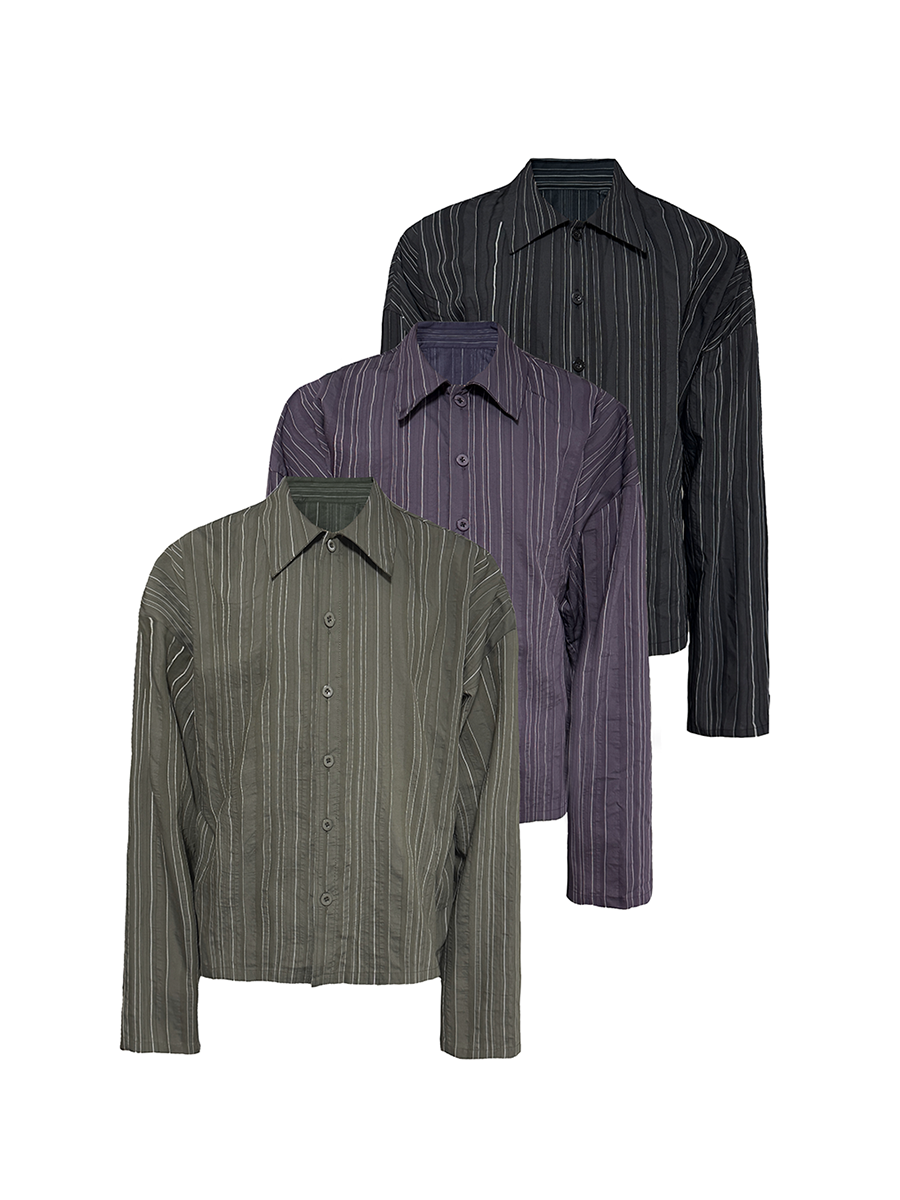 JCAESAR Striped Off-The-Shoulder Shirt
