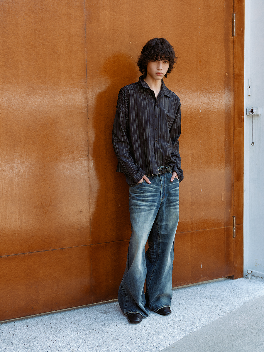 JCAESAR Striped Off-The-Shoulder Shirt - jcaesarclo