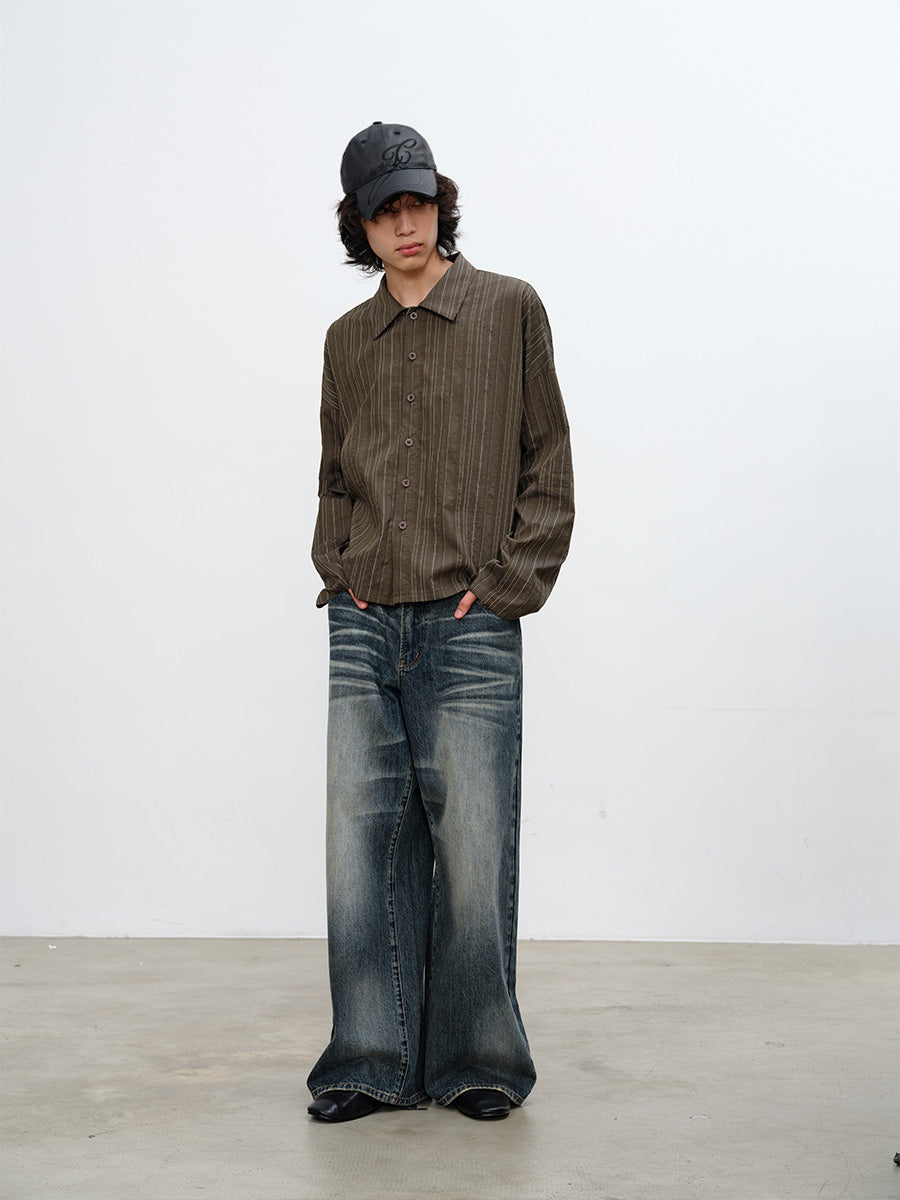 JCAESAR Striped Off-The-Shoulder Shirt
