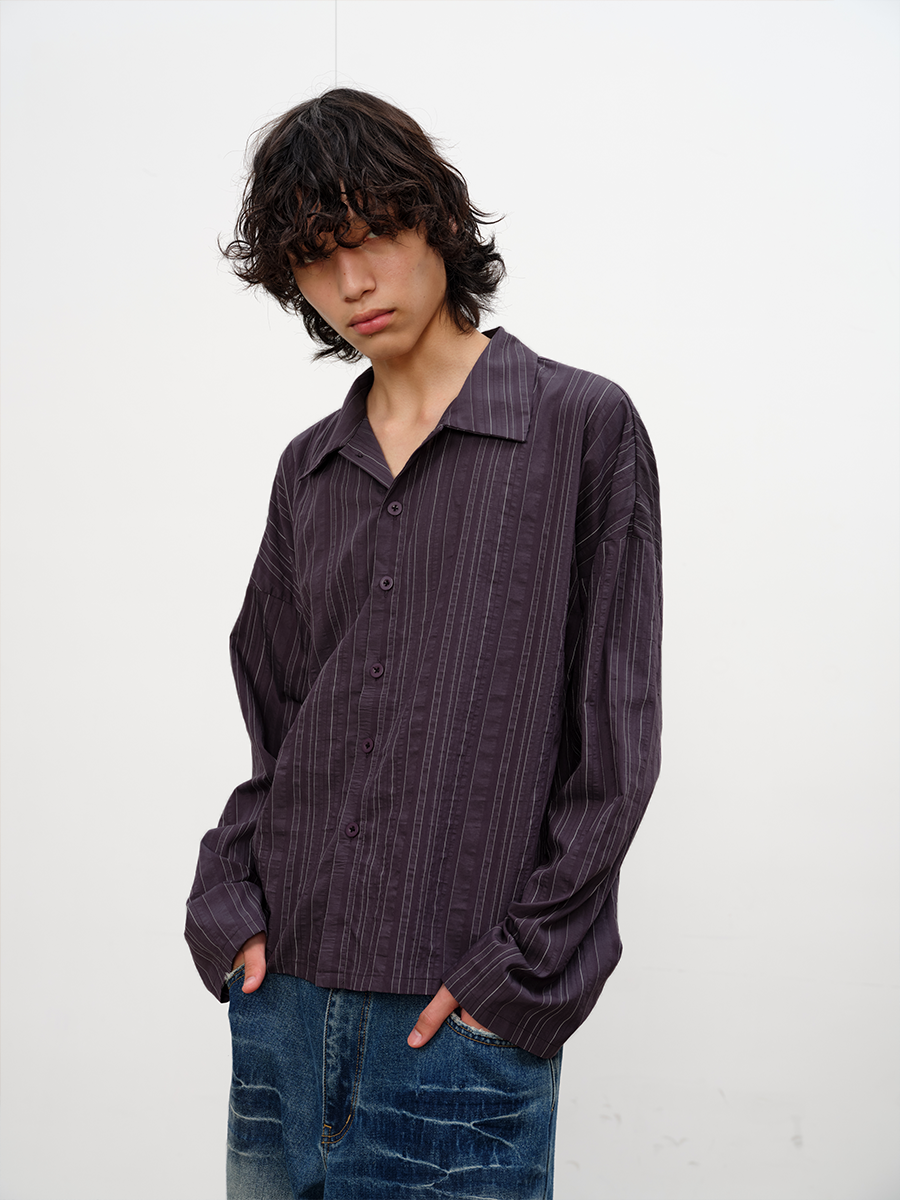 JCAESAR Striped Off-The-Shoulder Shirt