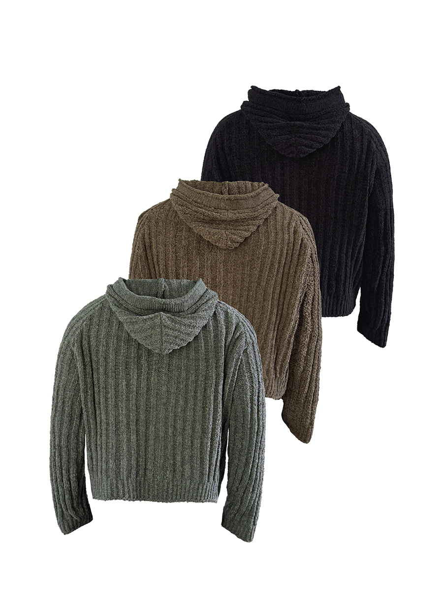 JCAESAR Thick Pinstripe Knit Hooded Sweater