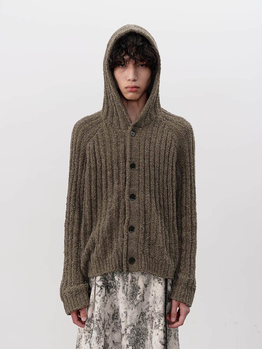 JCAESAR Thick Pinstripe Knit Hooded Sweater