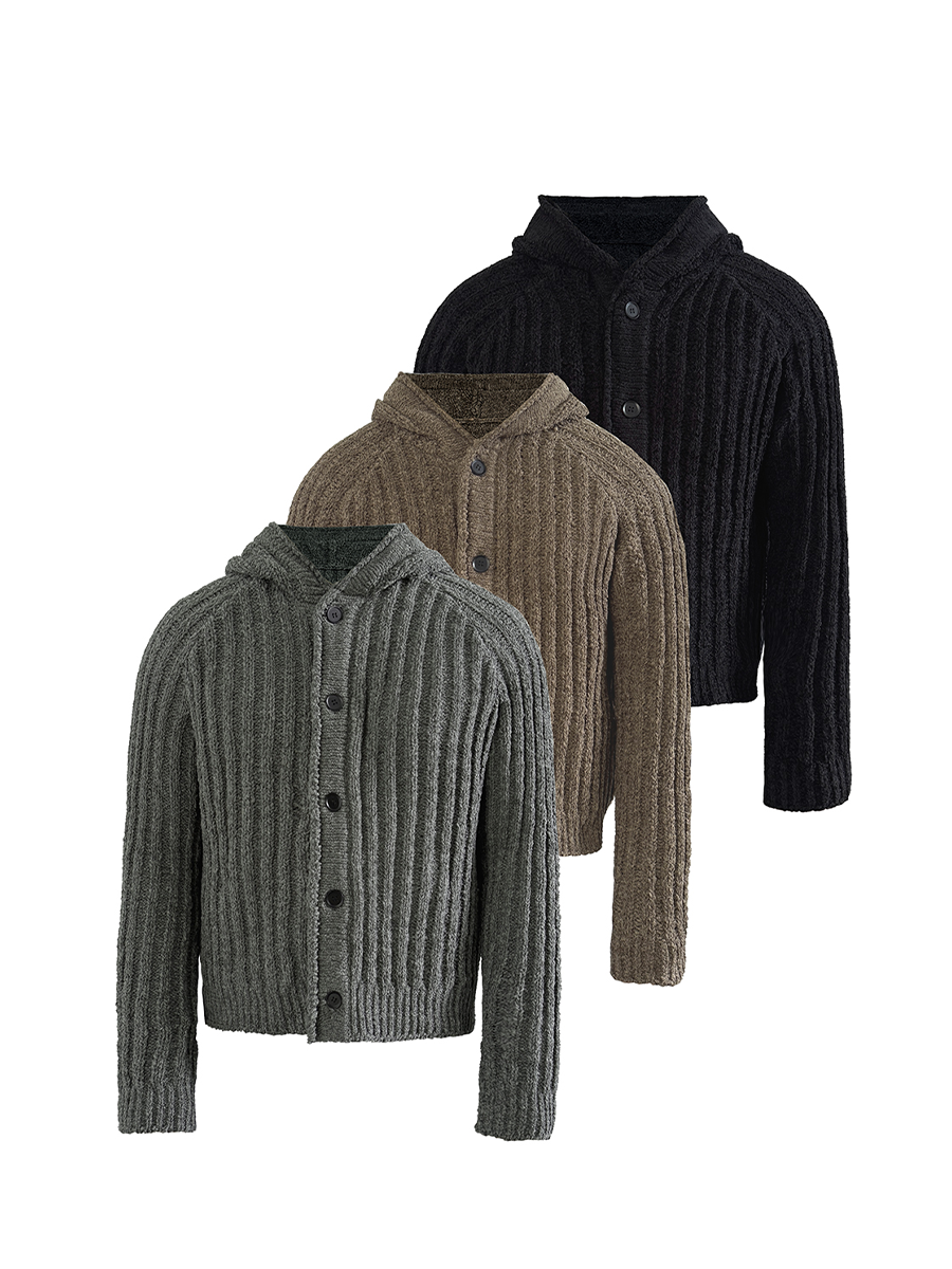 JCAESAR Thick Pinstripe Knit Hooded Sweater