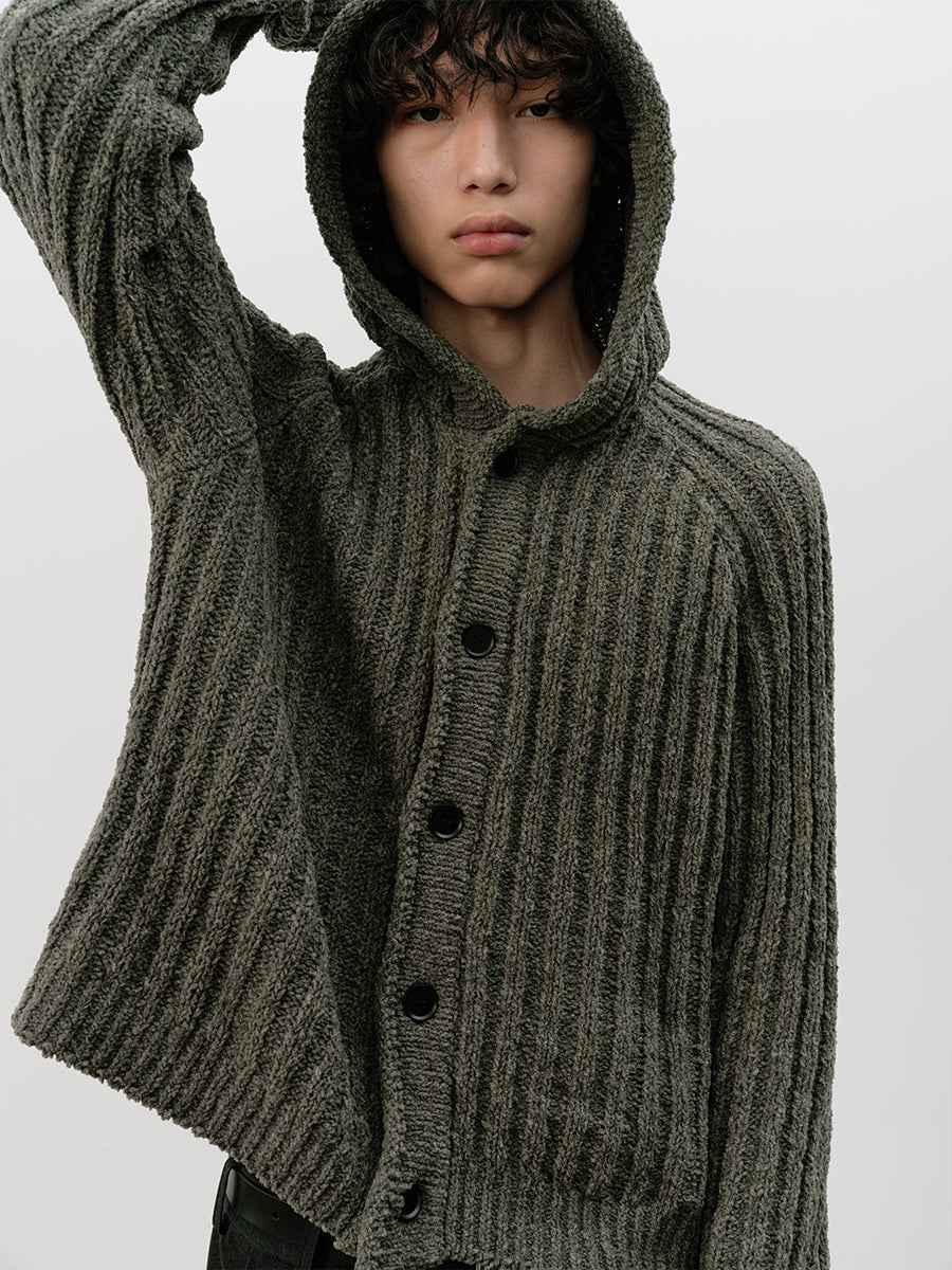 JCAESAR Thick Pinstripe Knit Hooded Sweater