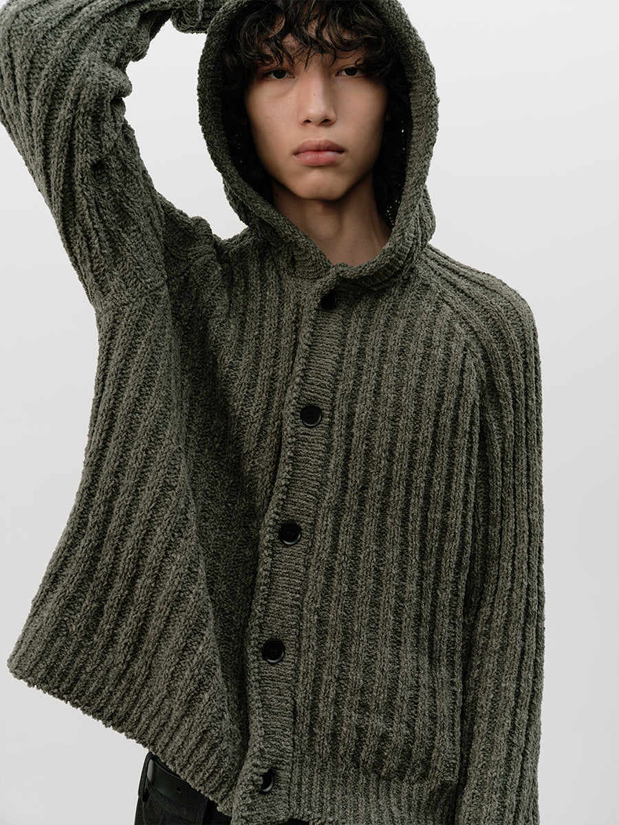 JCAESAR Thick Pinstripe Knit Hooded Sweater