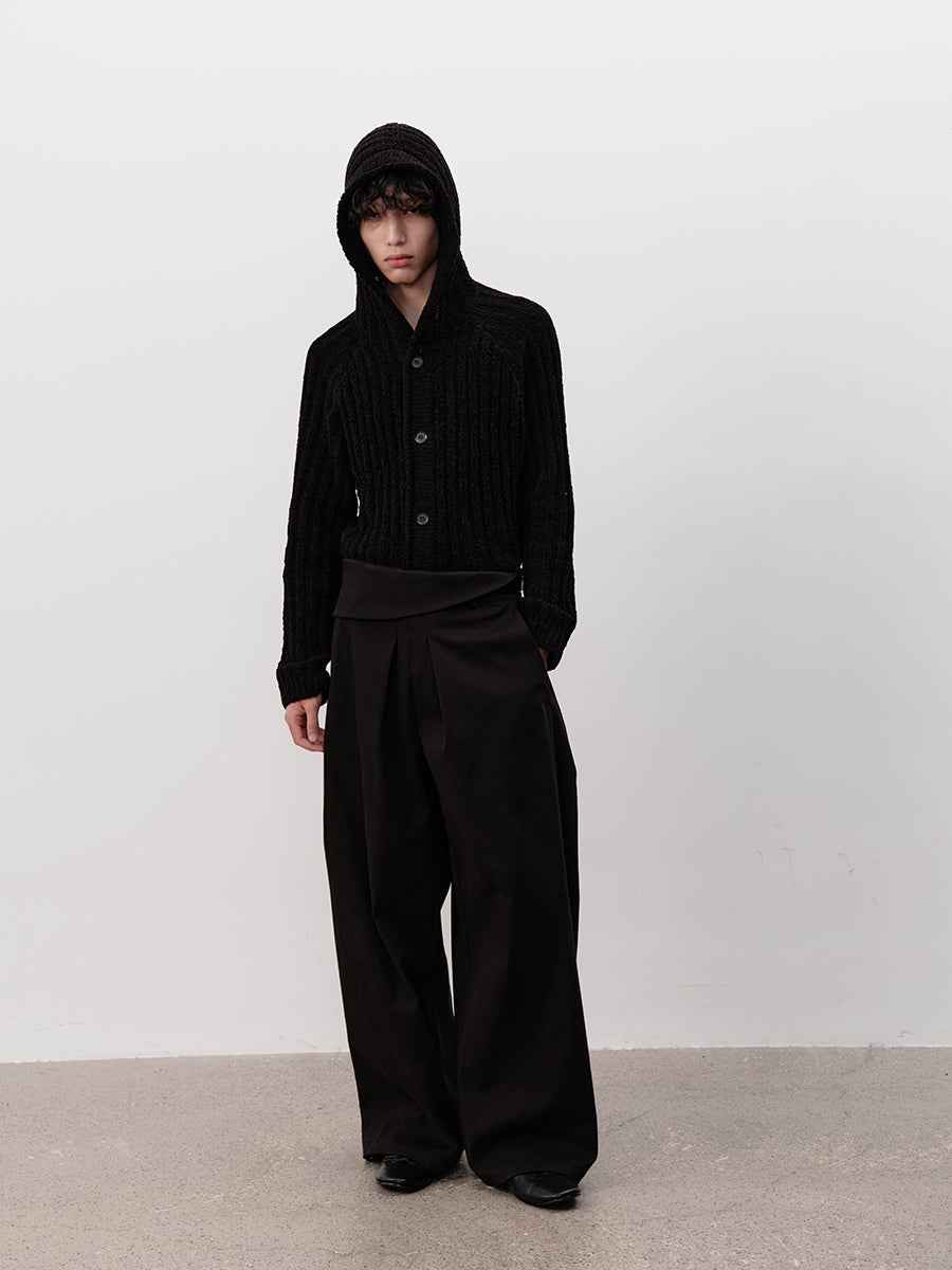 JCAESAR Thick Pinstripe Knit Hooded Sweater