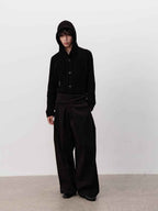 JCAESAR Thick Pinstripe Knit Hooded Sweater