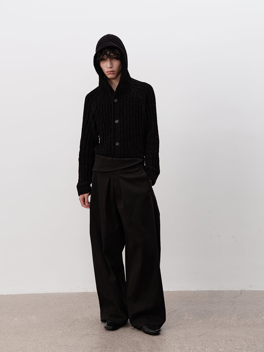JCAESAR Thick Pinstripe Knit Hooded Sweater