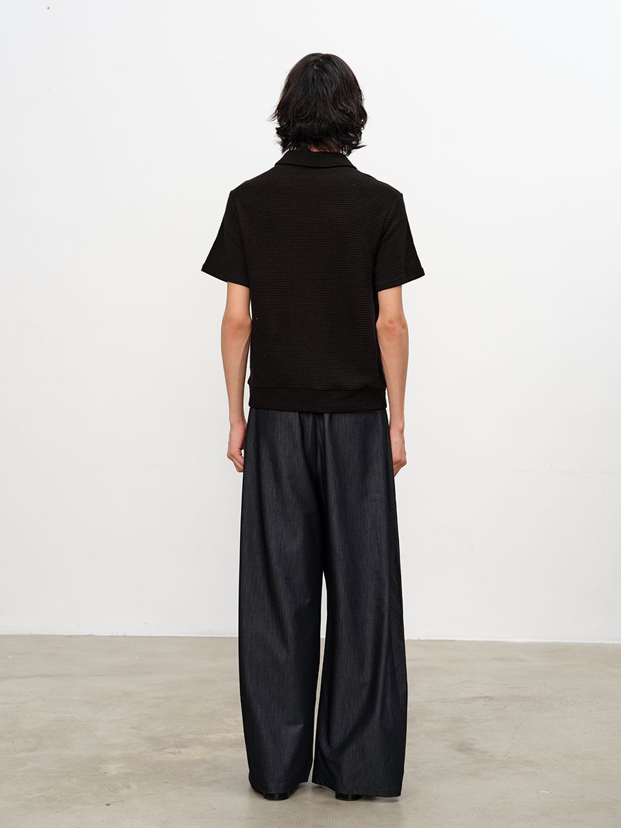 JCAESAR Diagonal Zipper Waffle-Knit Short-Sleeve Top - jcaesarclo