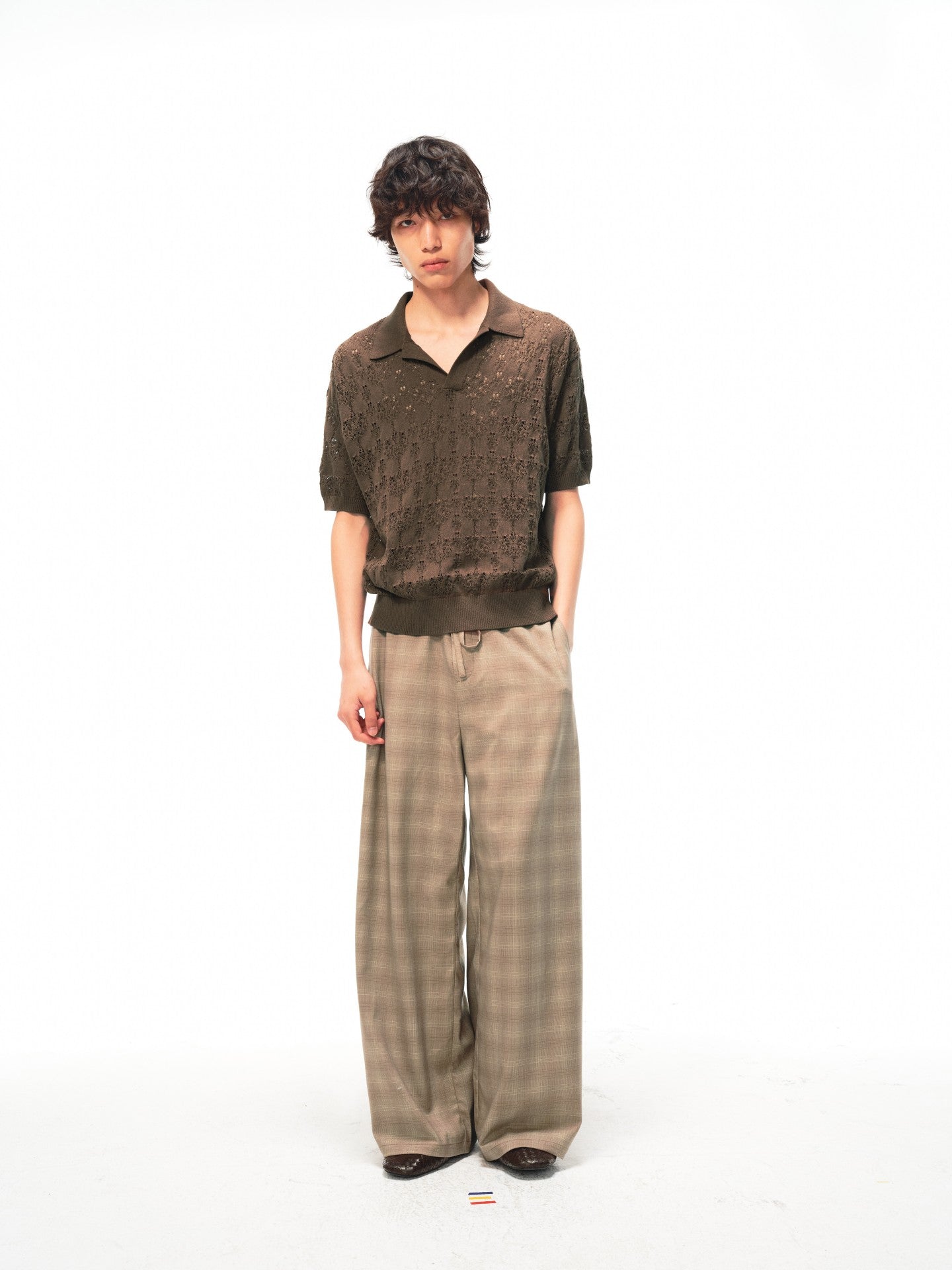 JCAESAR Checkered drawstring trousers with subtle grid pattern