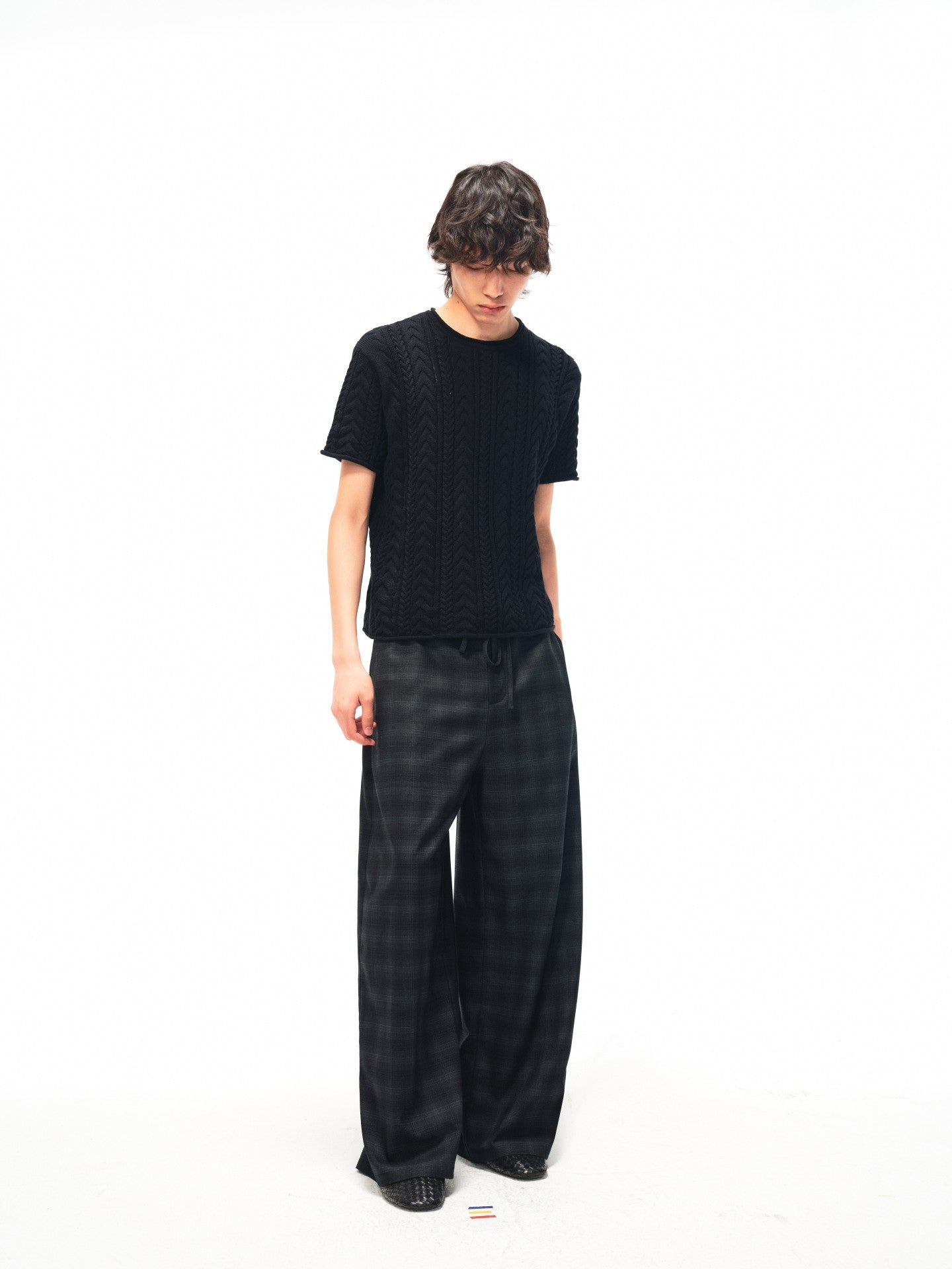 JCAESAR Checkered drawstring trousers with subtle grid pattern