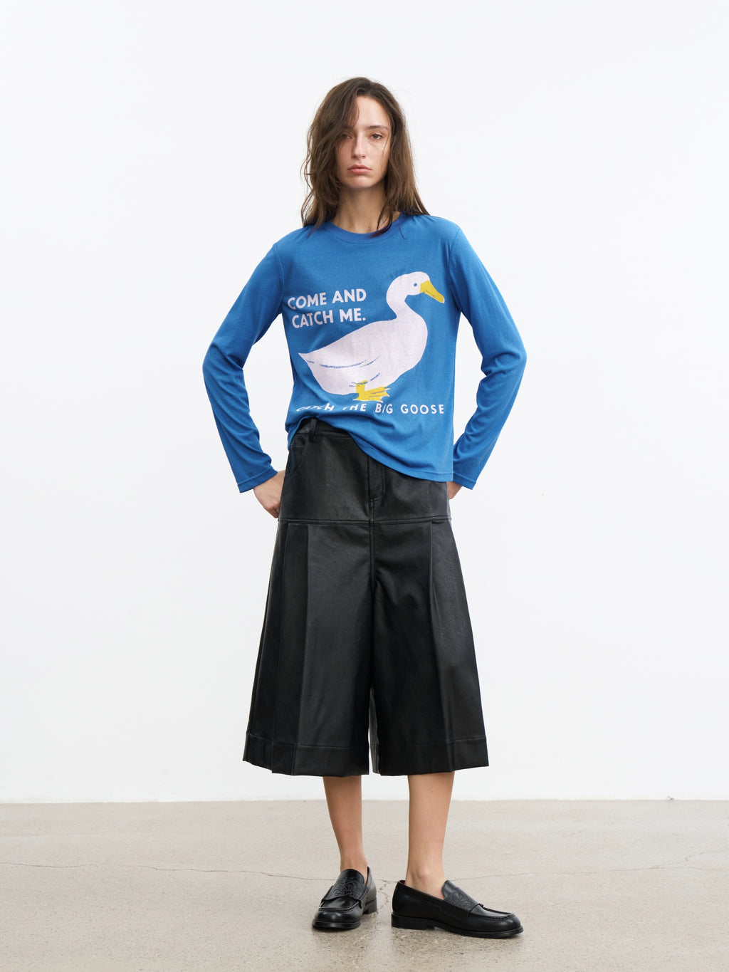 JCAESAR WOMEN Saddle‑pleated body‑hugging leather pants