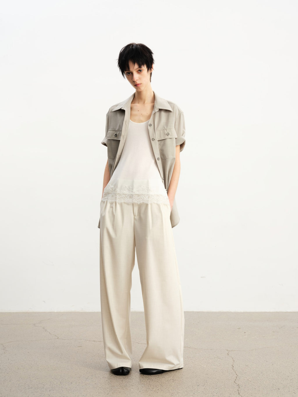 JCAESAR WOMEN Pleated Low‑Crotch Curved‑Blade Pants
