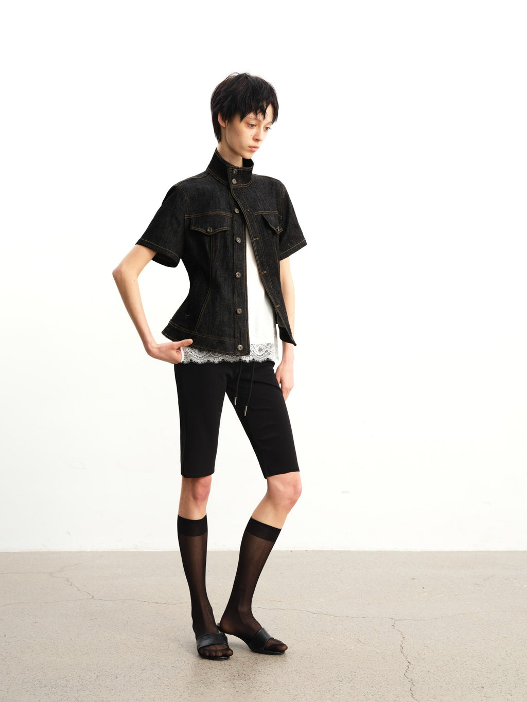 JCAESAR WOMEN Waisted Raw Denim Short Jacket