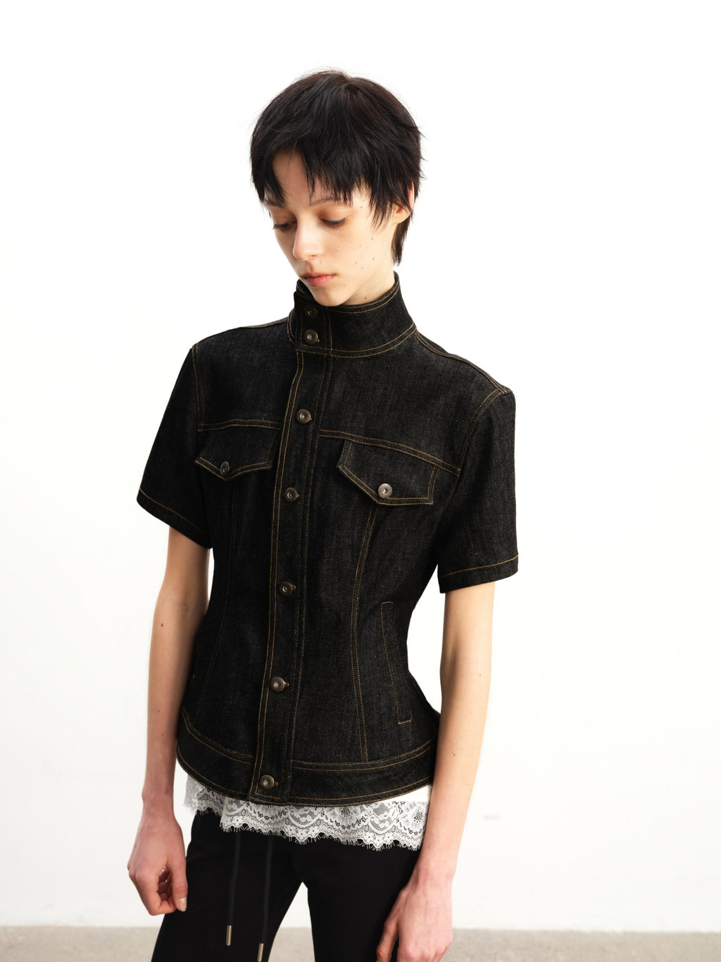 JCAESAR WOMEN Waisted Raw Denim Short Jacket