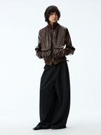 JCAESAR Pleated Side Waist Dark Leopard Print Long Pants - jcaesarclo