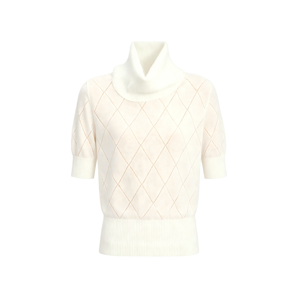 JCAESAR WOMEN Slouch-neck cutout argyle knit tee