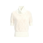 JCAESAR WOMEN Slouch-neck cutout argyle knit tee