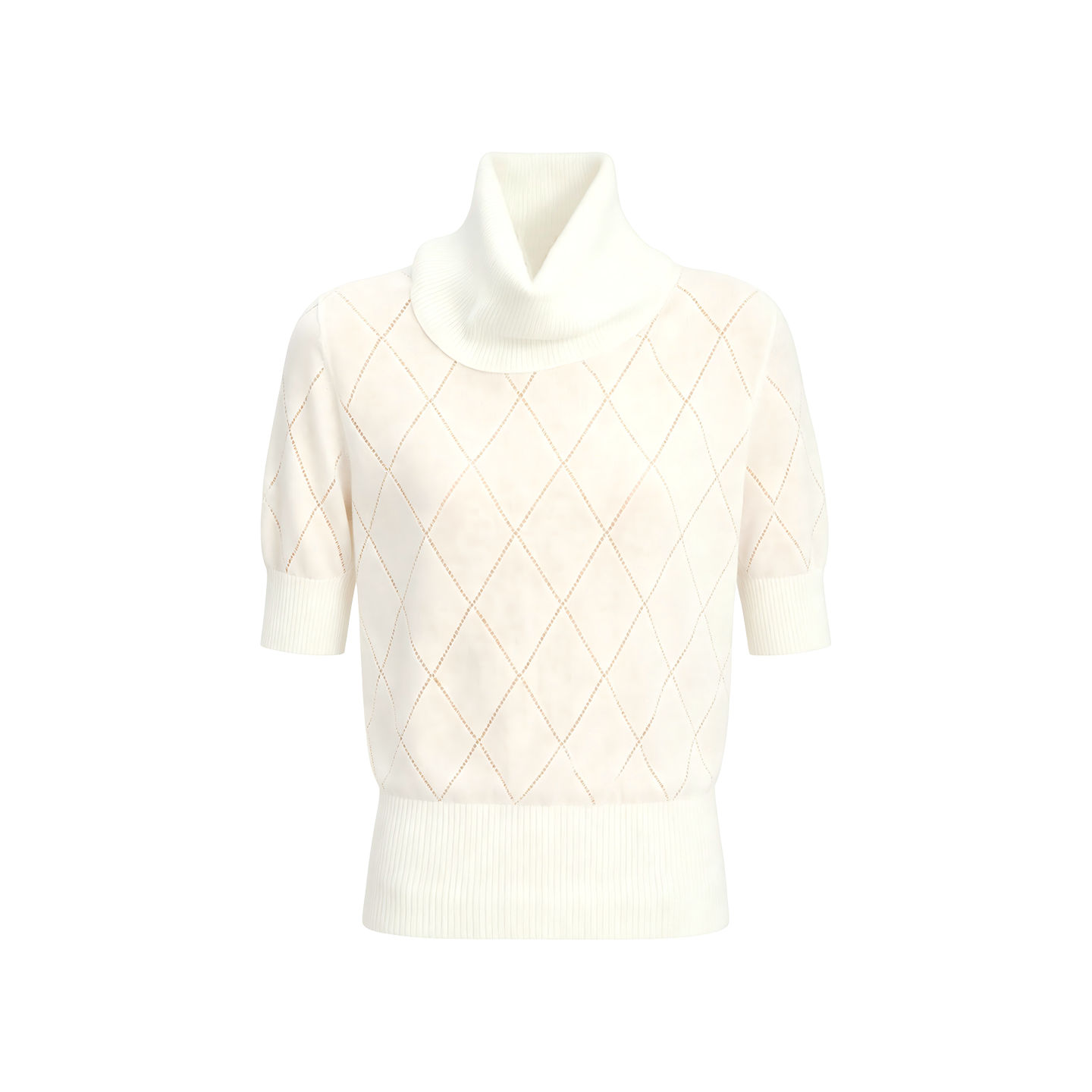 JCAESAR WOMEN Slouch-neck cutout argyle knit tee