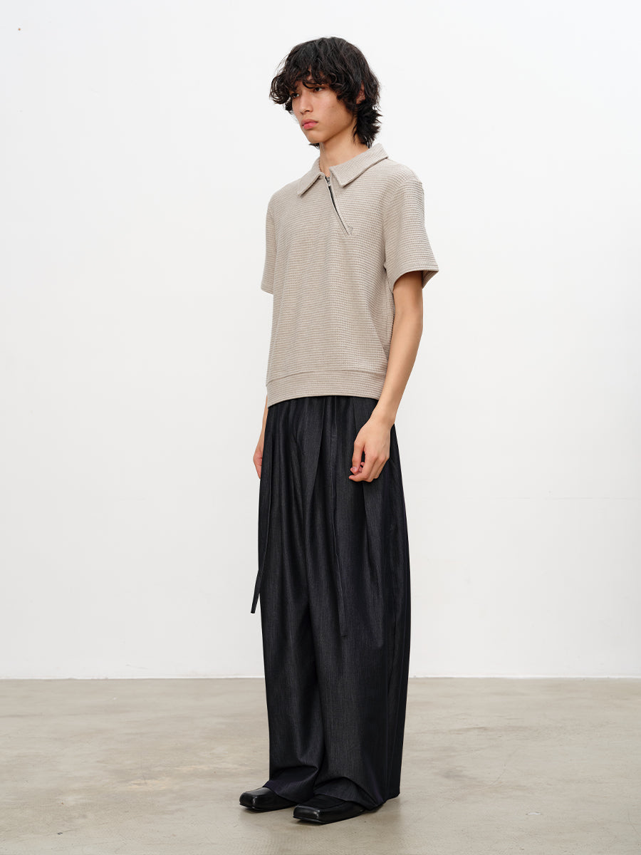 JCAESAR Diagonal Zipper Waffle-Knit Short-Sleeve Top - jcaesarclo