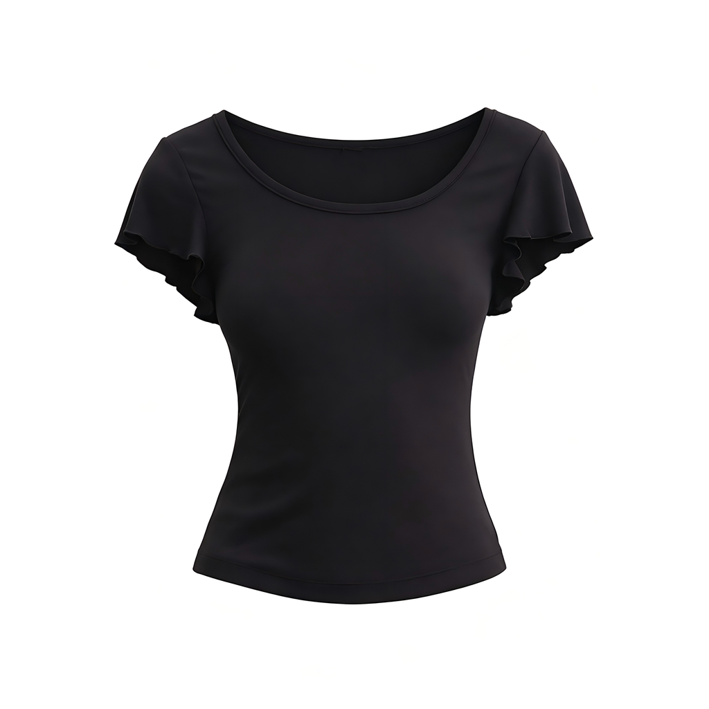JCAESAR WOMEN Flutter-Sleeve U-Neck Tee - jcaesarclo