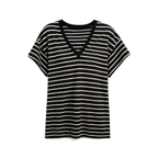 JCAESAR WOMEN Loose-Fit Striped V-Neck Tee - jcaesarclo