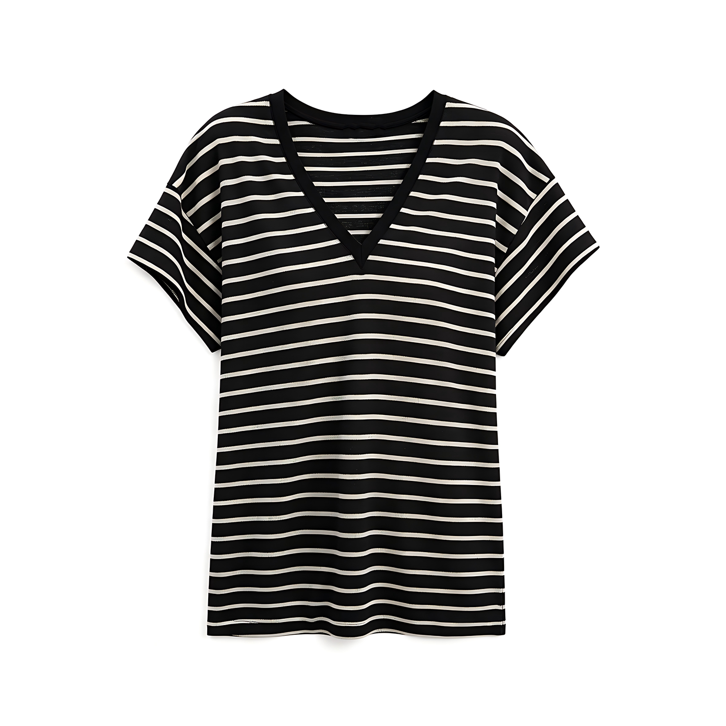 JCAESAR WOMEN Loose-Fit Striped V-Neck Tee