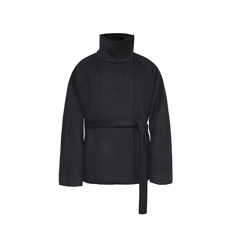 JCAESAR Asymmetric Zipper Belted Coat