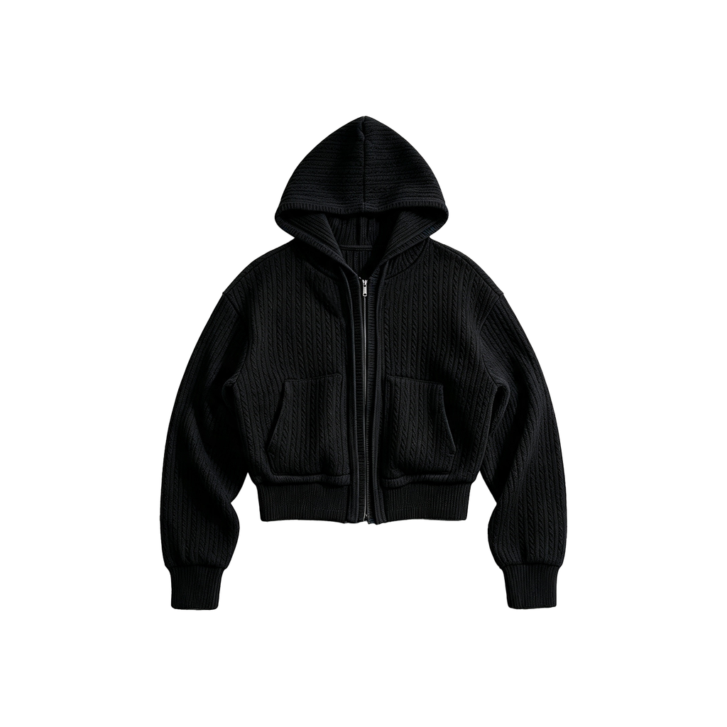 JCAESAR WOMEN Cable-Knit Ribbed Down Sweatshirt