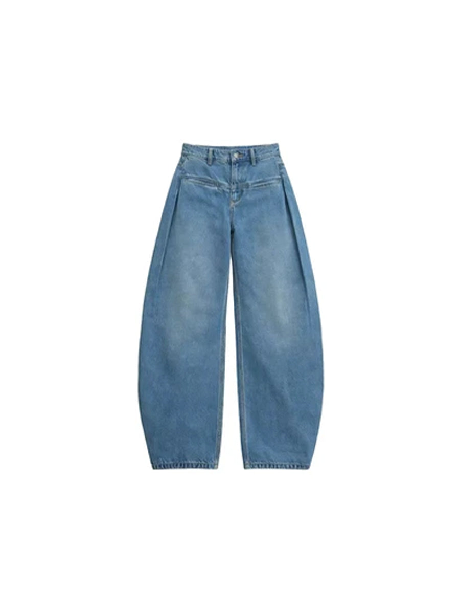 JCAESAR WOMEN Washed Blue Pleated Banana‑Cut Jeans - jcaesarclo