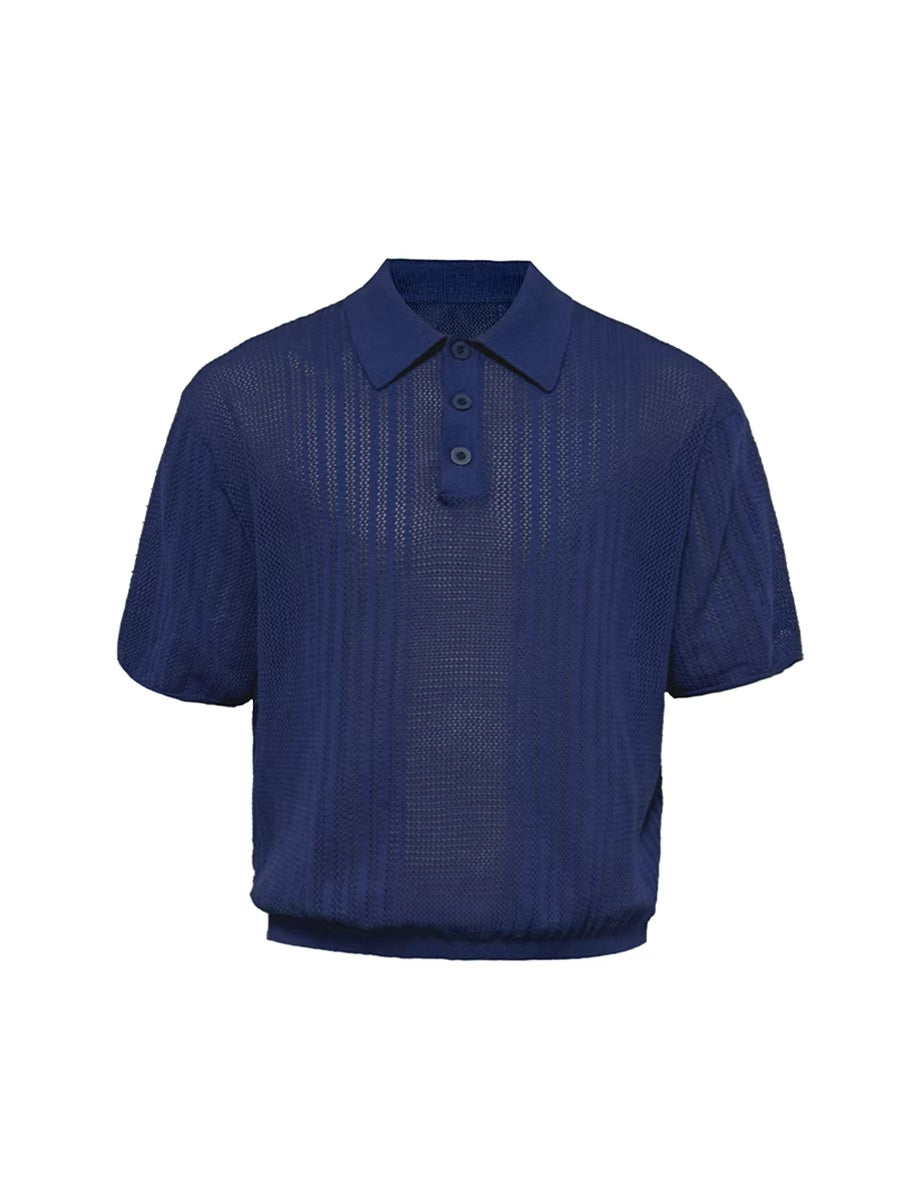 JCAESAR Cut‑Out Ribbed Polo‑Collar Short‑Sleeve Top - jcaesarclo